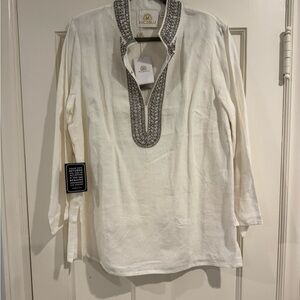 Nicoblu White Linen Tunic with Silver Embroidery